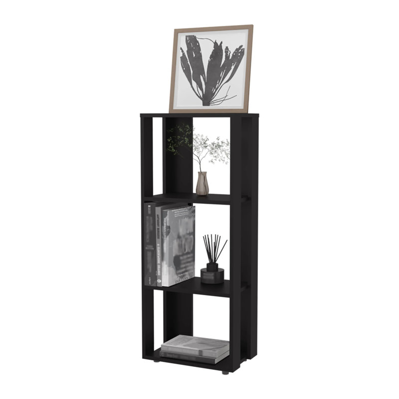 Bookcase in Melamine with Open Storage, Black