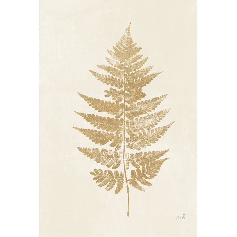 Fern Print I Gold No Shiplap - Wrapped Canvas Painting, 46cm H x 30cm W