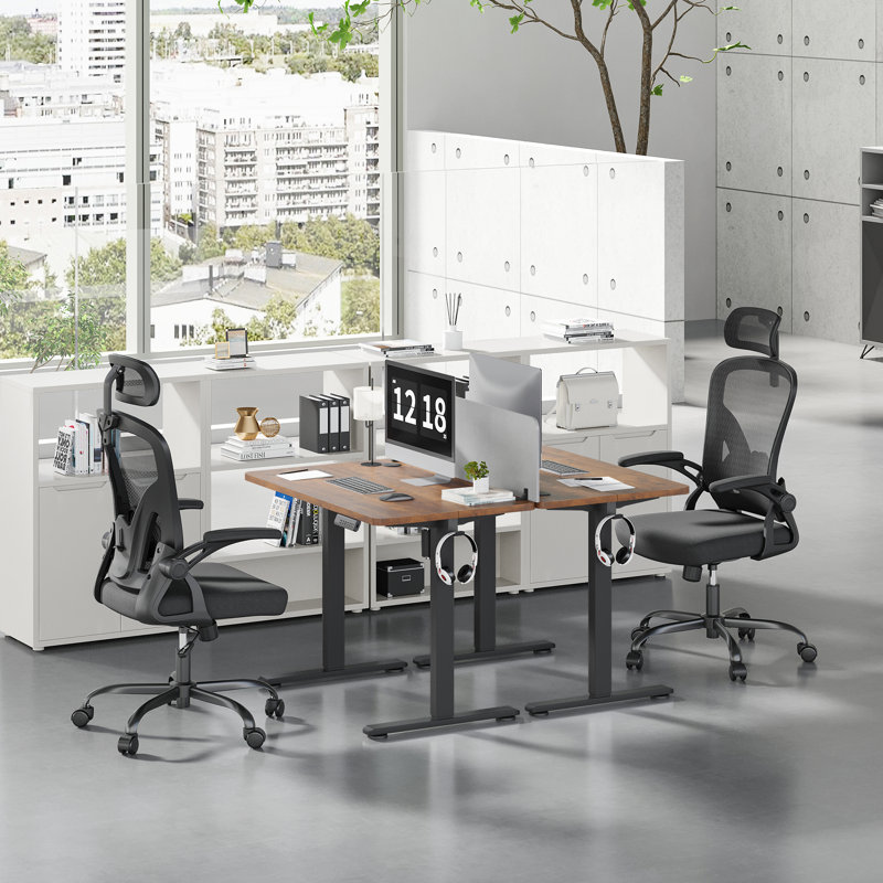 Electric Height Adjustable Home Office Standing Desk, Black, Rustic Brown, 100cm W x 60cm D