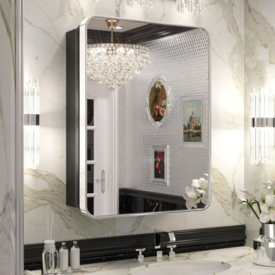 Armoire à pharmacie en acier inoxydable pour salle de bain avec tablettes réglables et miroir HD - Armoire de rangement en métal moderne encastrée ou murale