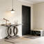 Table d'appoint polyvalente en bois massif gris, profondeur de 140 cm, piètement géométrique imperméable. Table décorative pour entrée, design, placage, montage facile pour la décoration intérieure.