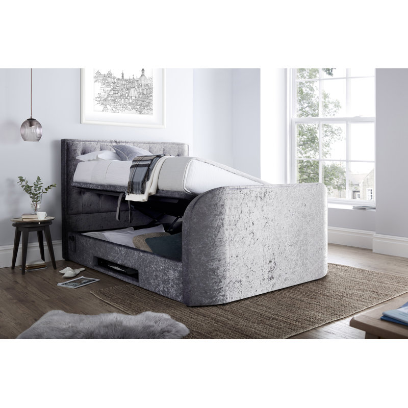 Ameriga Upholstered Ottoman Storage Bed, Crushed Silver, King (5')