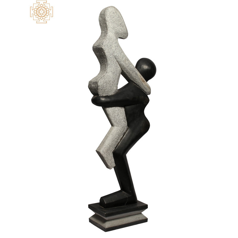 Modern Abstract Stone Couple Sculpture – “The Happy Couple” Black and Gray Contemporary Art Figurine