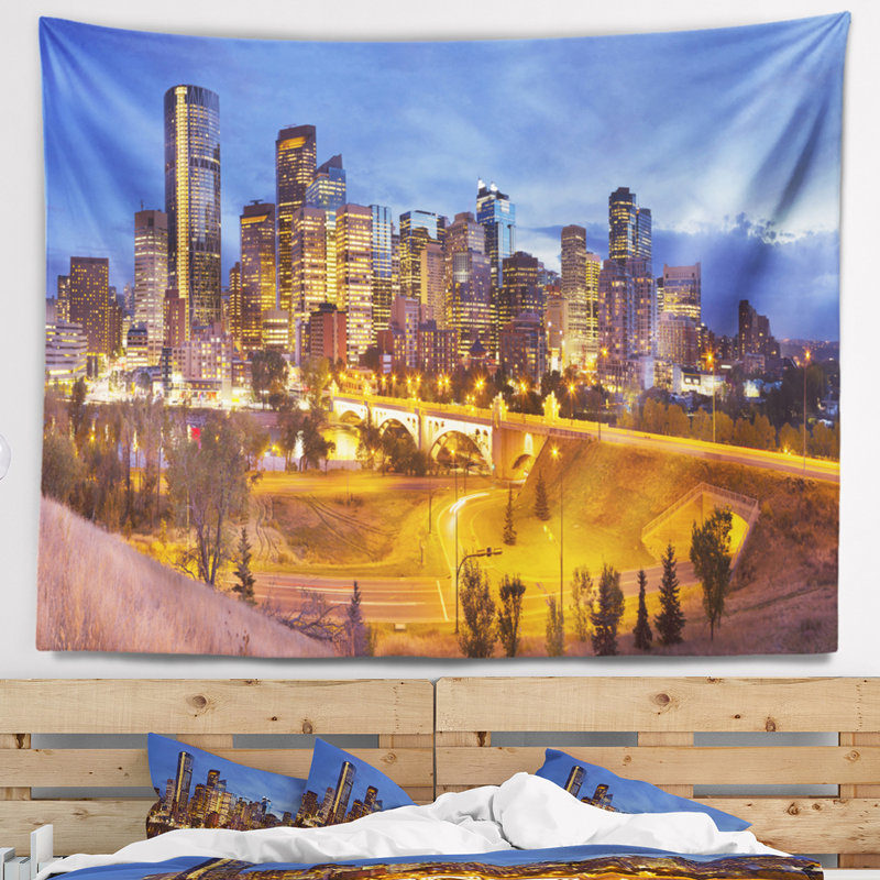 Tapisserie de paysage urbain de Calgary la nuit, H 78 po x l 92 po