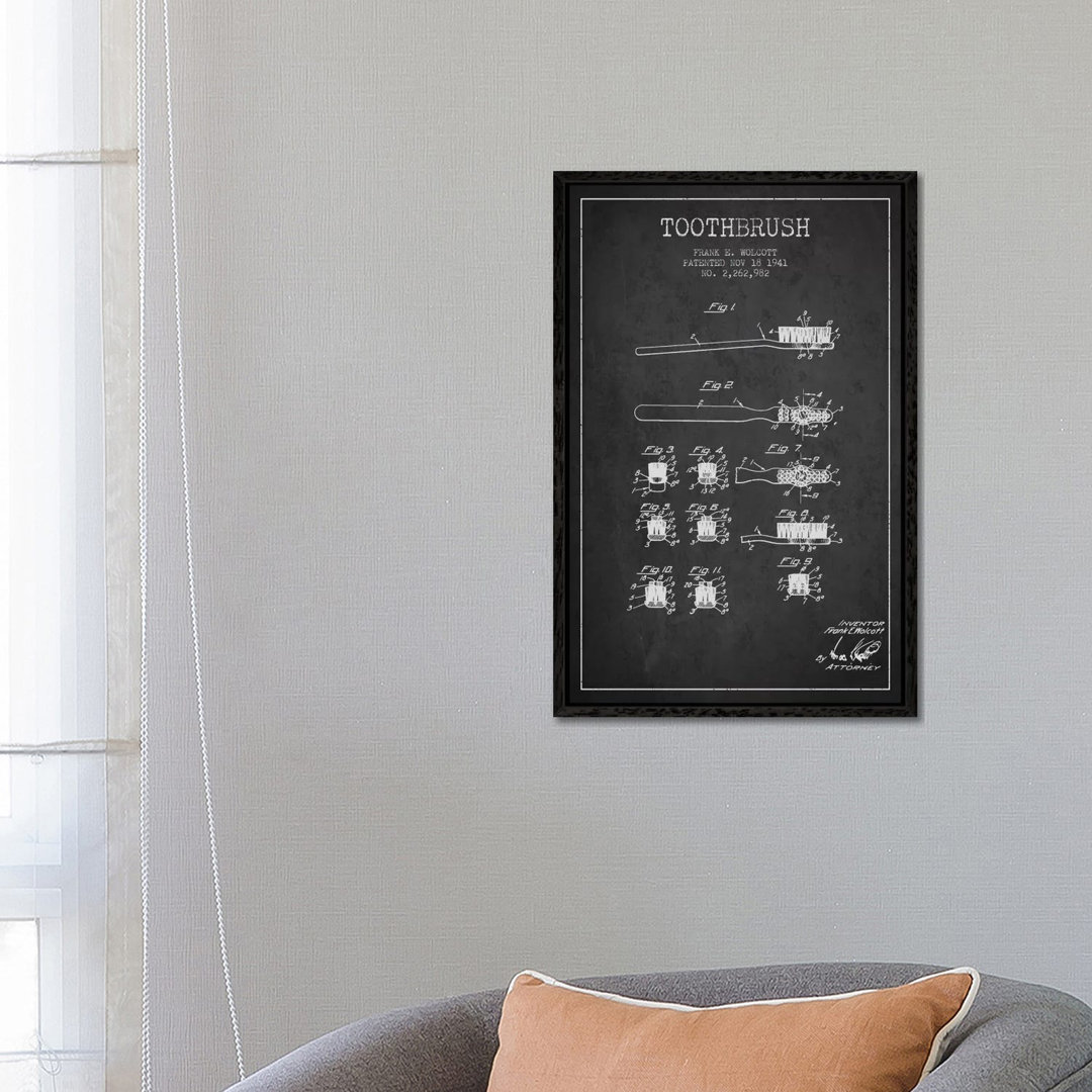 Toothbrush Charcoal Patent Blueprint by Aged Pixel - Floater Frame Gallery-Wrapped Canvas Giclée on Canvas