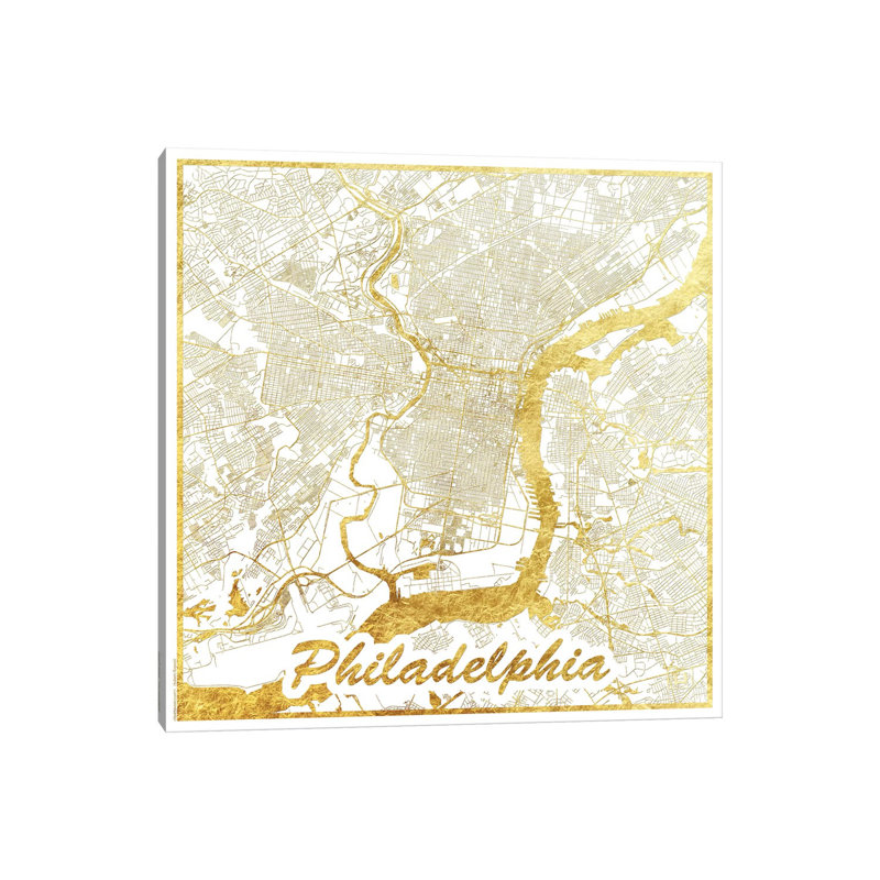 Philadelphia Leaf Urban Blueprint Map 1 Piece Wrapped Canvas Painting, 66.04 cm H x 66.04 cm W x 3.175 cm D