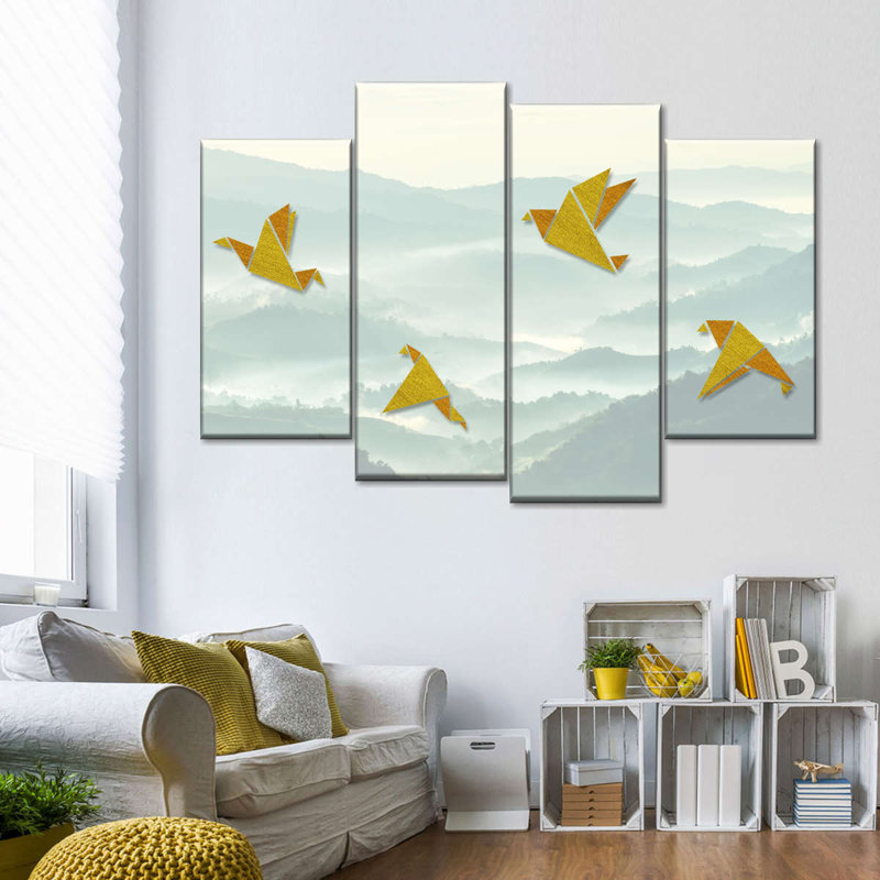 Ensemble d'oiseaux sur toile 4 pièces, H 22 po x l 36 po x P 1 po