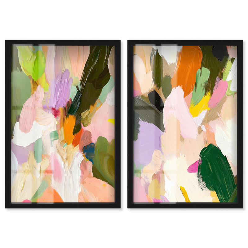 «Pastel Rhythm Shadowbox», ensemble d'art abstrait par Art Remedy, cadre noir, 36 x 54, H 55 po x l 37 po, Structure noire
