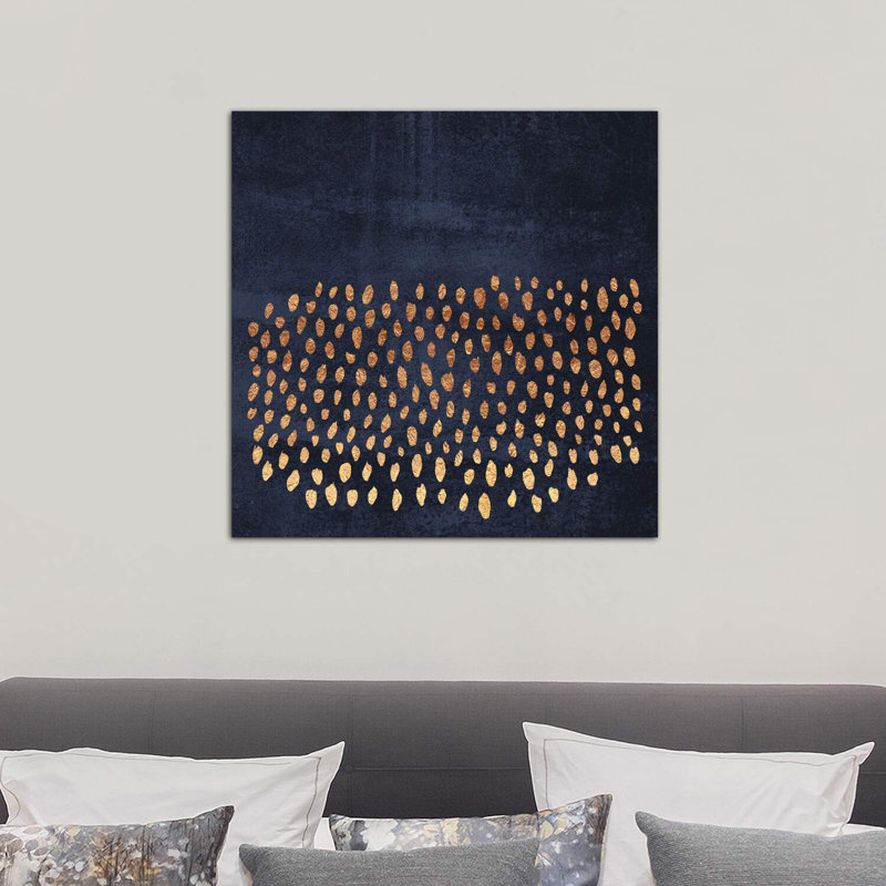 Motif de jeu (doré et bleu marine) par Elisabeth Fredriksson - impression, Toile tendue, H 26 po x l 26 po x P 1,5 po
