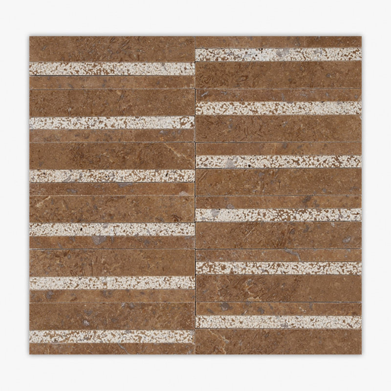 Noce Honed Warsaw Travertine Mosaic, Brown