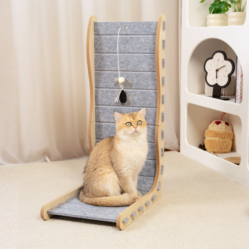 26.8'' Modern L Shape Cat Scratcher, Vertical Cat Scratching Board With Toys, Protecting Furniture Scratching Pad For Indoor Cats