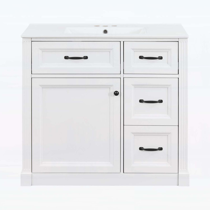 Meuble-lavabo 36 po avec lavabo, tiroirs à fermeture en douceur, tablette réglable, Blanc