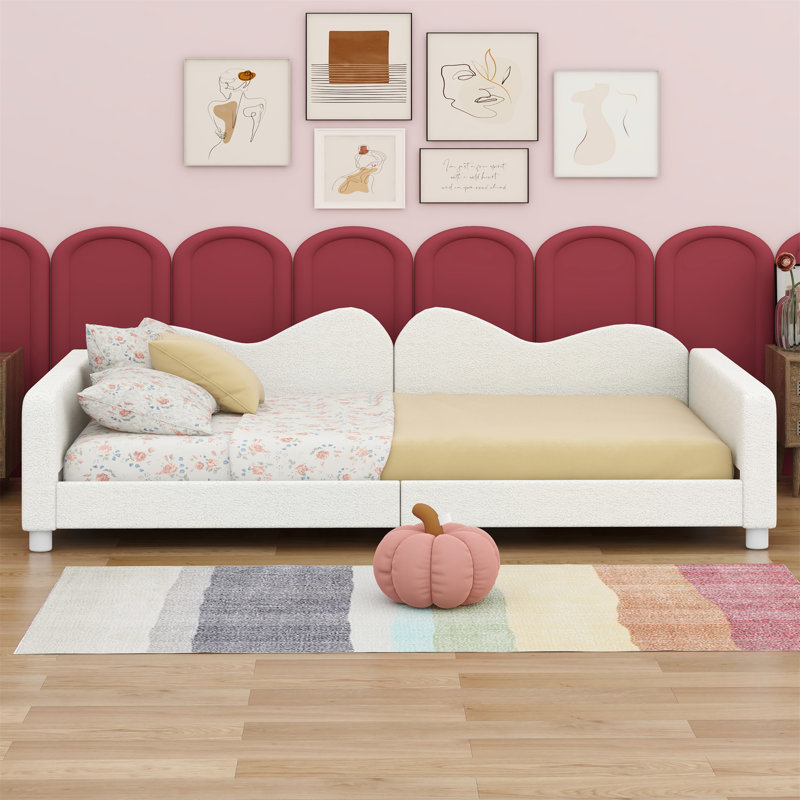 Upholstered Daybed, Sherpa Fabric Sofabed With Cloud-Shaped Backrest, Full, White