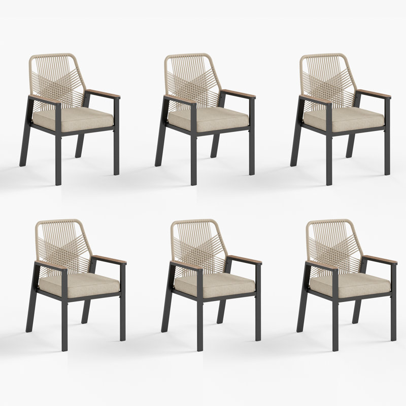 Patio Dining Chair Metal Rattan Chairs , 6