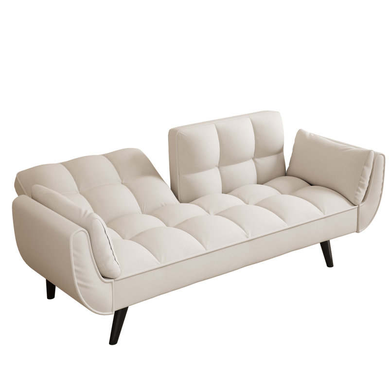 57 pouces convertible beige, confortable pour appartement, 2, réglable, facile à assembler, chambre à coucher, velours doux avec deux postures multiples,
