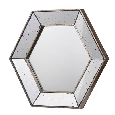 Miroir mural hexagonal 21 "x 18" avec finition argentée traditionnelle, miroir décoratif pour le salon, l'entrée, la chambre à coucher