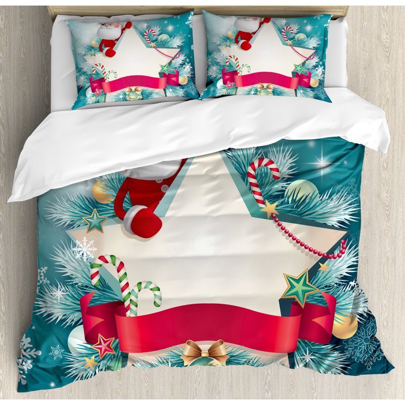 Christmas Santa and Candy Cane Queen Duvet Cover Set