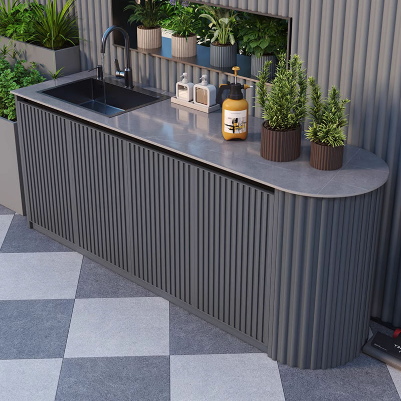 Outdoor All-Aluminum Rock Panel Sink Cabinet, Grey
