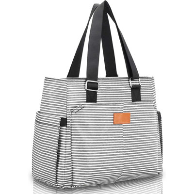 Large Insulated Lunch Bag For Women, Leakproof Cooler Tote With Storage Pocket, 12L Reusable Purse For Work, Picnic, Hiking, Stripe