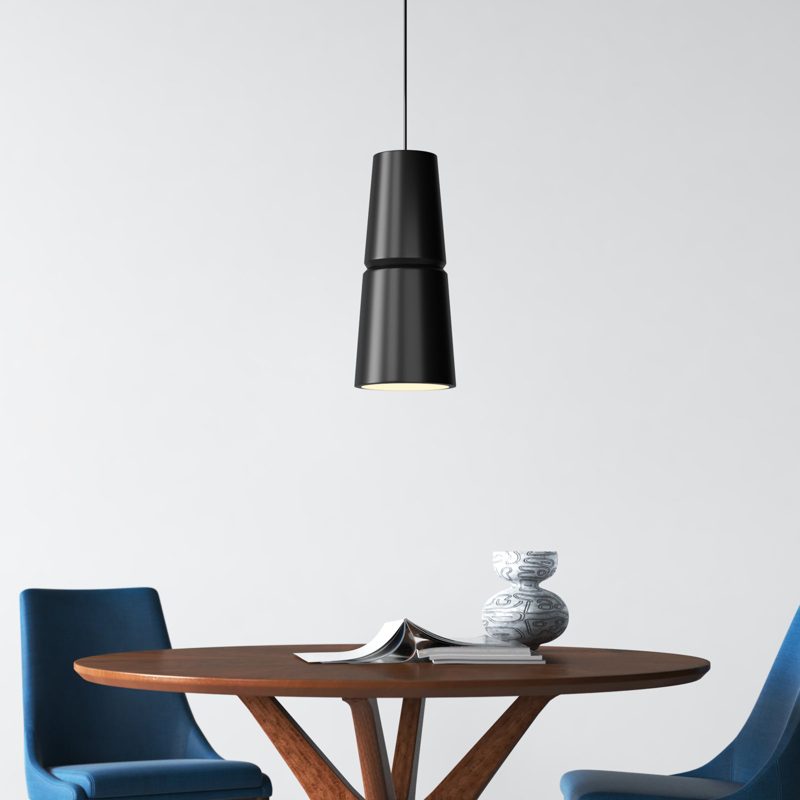 Logan Dimmable Ceramic Single Light Pendant, 18" H x 8" W x 8" D, Concrete, Polished Chrome