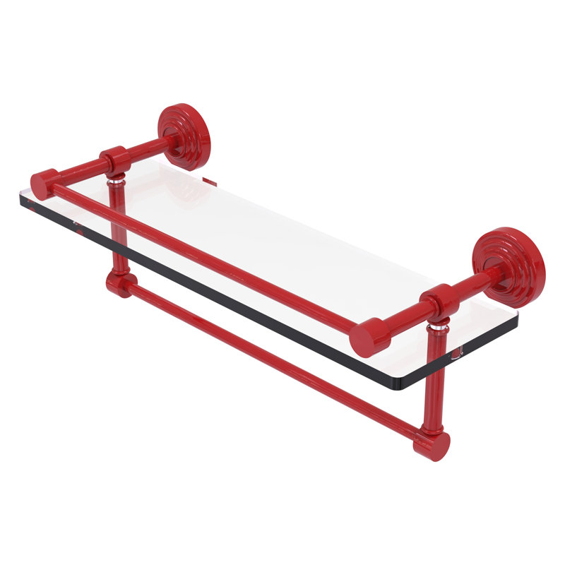 Tablette en verre avec barre à serviettes, H 5 po x l 16 po x P 5 po, Rouge pompier