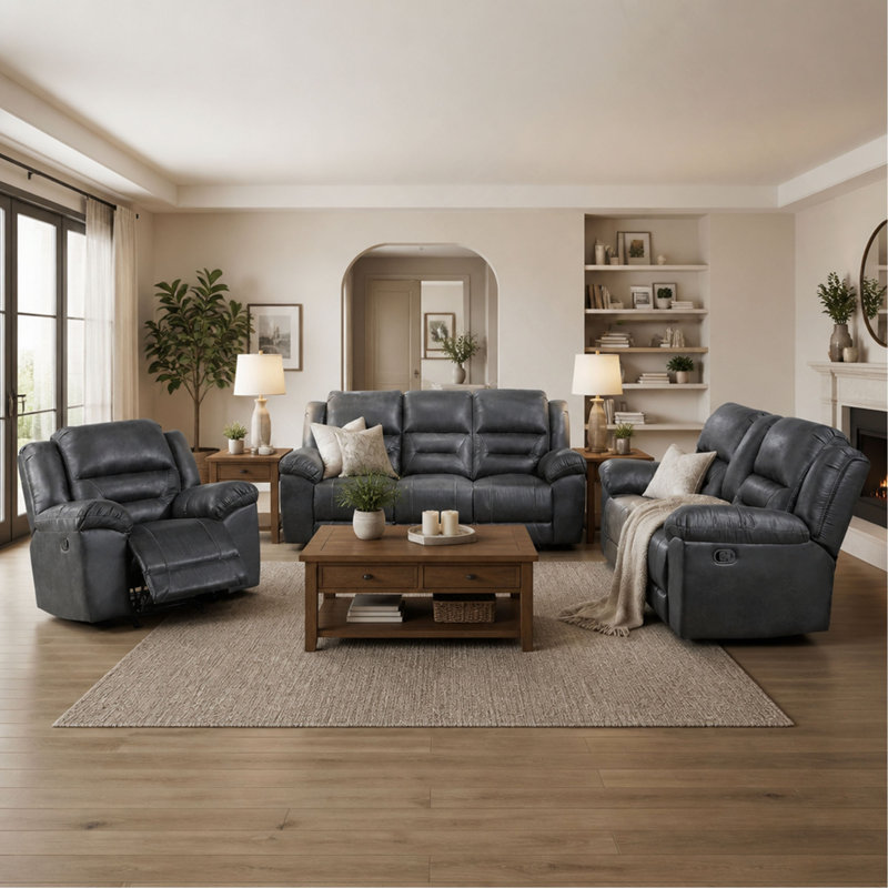 Canapé inclinable double en microfibre pour le confort du salon, 91.5" W, Black Faux Leather