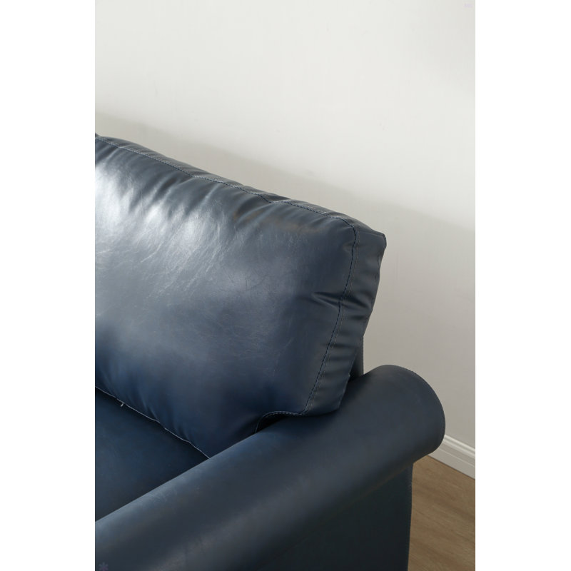 Causeuse de salon avec accoudoirs ronds et similicuir, Marine