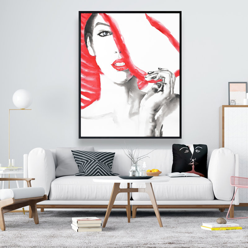 «Woman with Big Hat», art sur toile encadrée