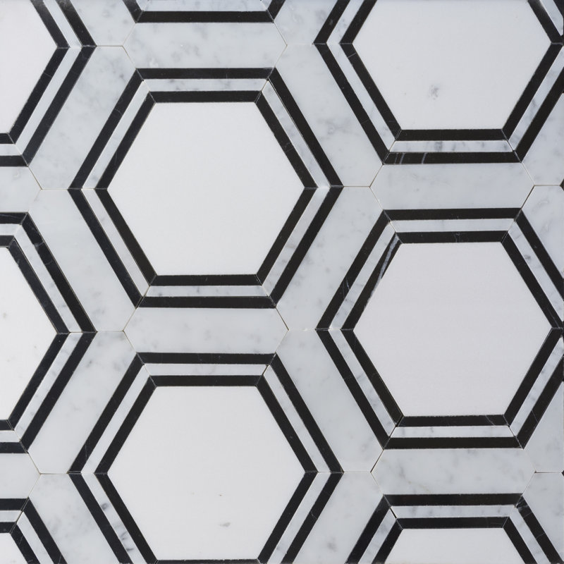 Black And White Hexagon Waterjet Mosaic
