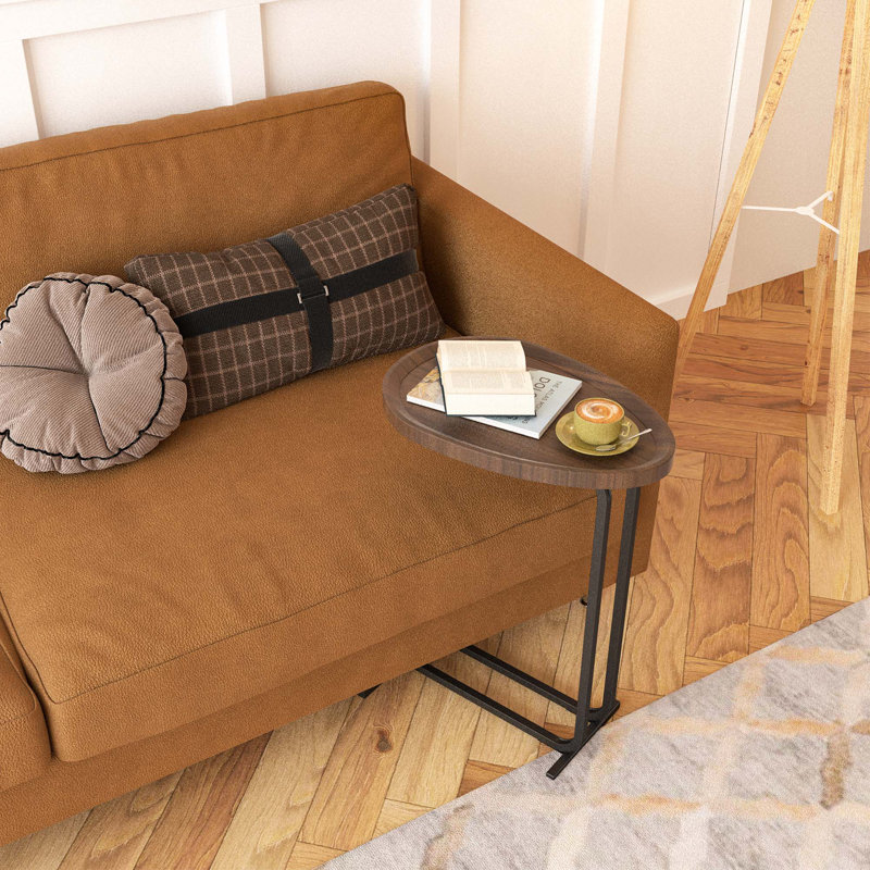 2-Pieces C-Shaped Side Table, C Table End Table For Sofa And Bedside,Couch Side Tables,Wood C-Shaped End Table With Metal Frame Slide For Bedroom Living Room
