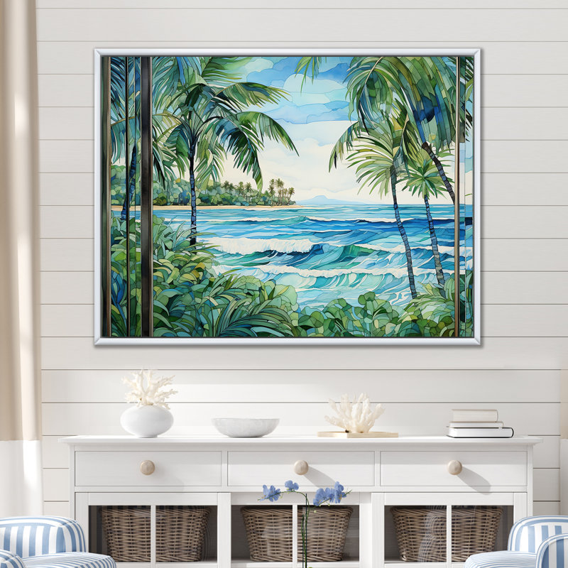 Tranquillité de plage tropicale - art mural côtier, H 30 po x l 40 po x P 1,5 po, Cadre flottant blanc