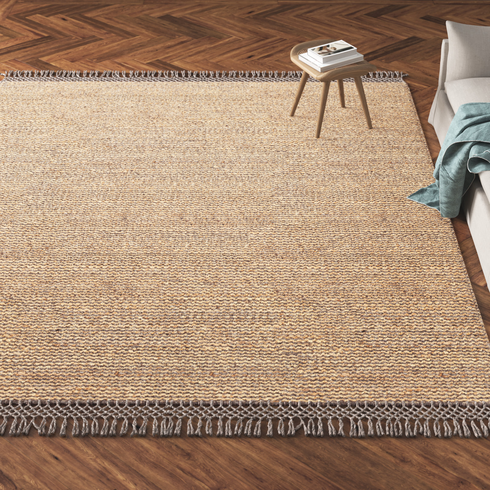 Blume Tan Charcoal Hand-Woven Jute Rug, Rectangle 10' x 14'