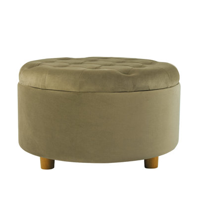 Jo Storage Ottoman, 28 Inch Round Tufted Lift Top, Spice Velvet