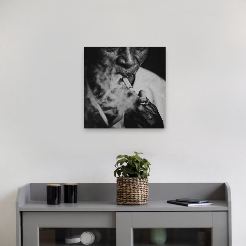 Old Man Smoking Abstract Contemporary Portrait Wall Art Print by Andi Halil - Print, 45.72cm H x 45.72cm W