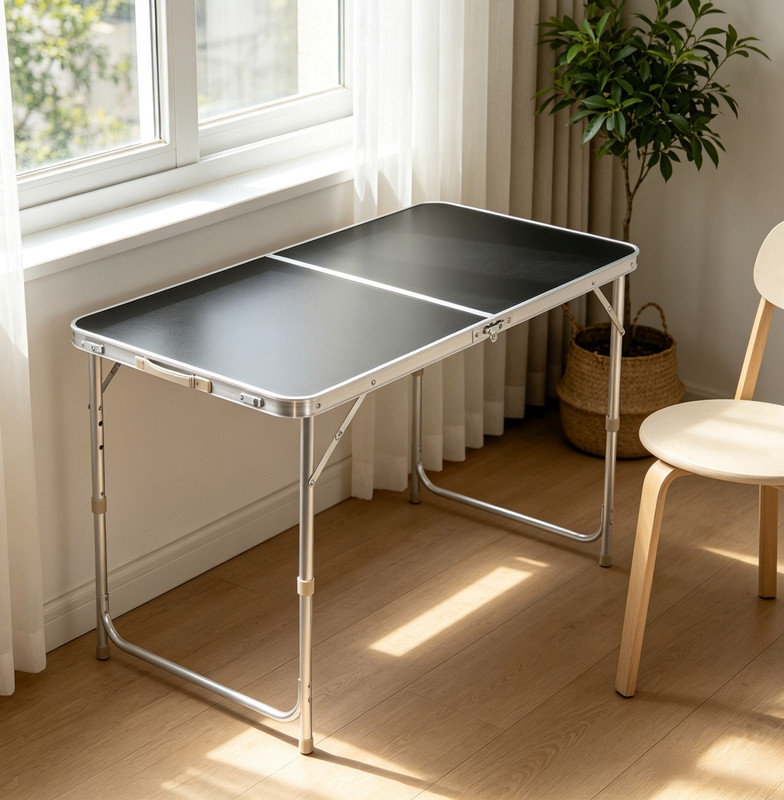 Adjustable Height Picnic Folding Table Portable Camping Garden Table with Handle for Outdoor Balcony Use-Only the table, Grey