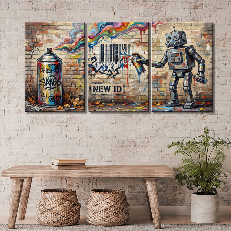 Robot Graffiti jet de brique Wall Street Art, ensemble de 3 impressions sur toile, 20 * 30 pouces * 3