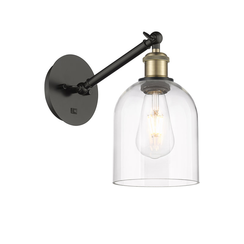 Odaniel Steel Armed Sconce, Clear, Black/Antique Brass