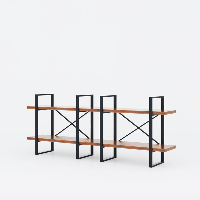 Lotus Large 2-tier Steel Etagere Bookshelves- 28.35" H X 70.86", Walnut