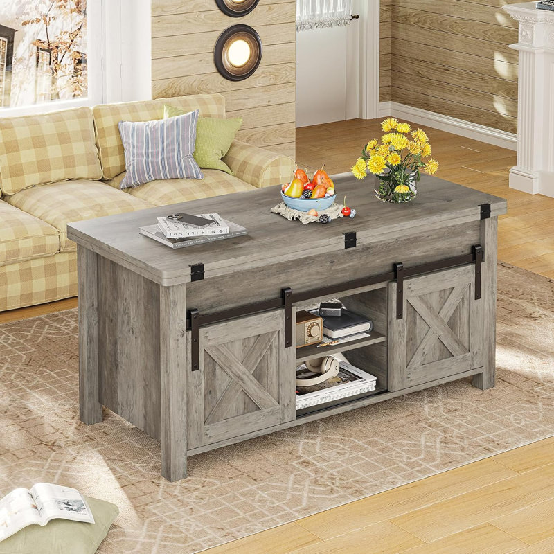 Table basse Lonan avec rangement et compartiment caché, Gris