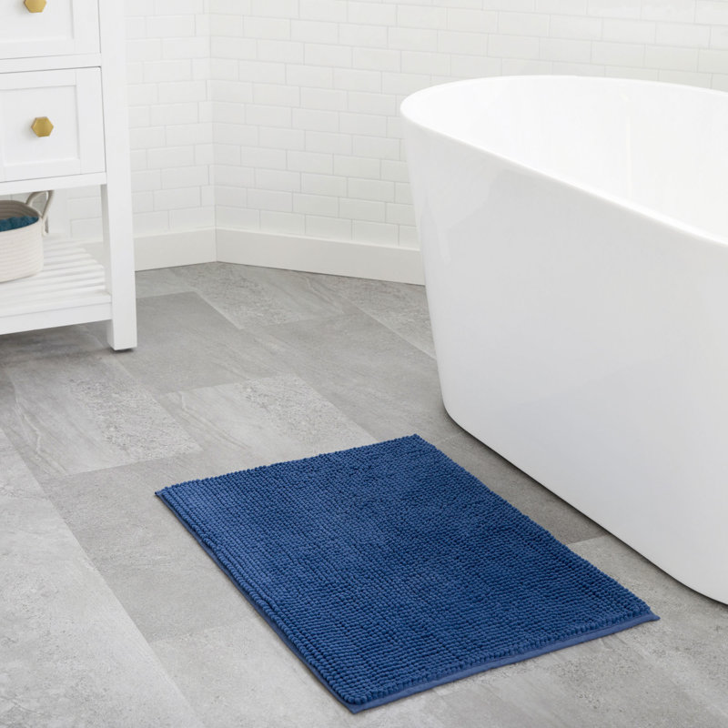 Tapis de bain en chenille Linenspa, 17 po x 24 po, Simple - L 24 po x l 17 po, Marine