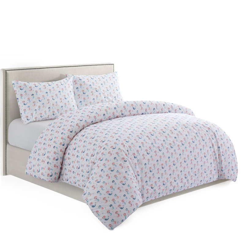 Queen Pink and Blue Cotton Mermaid Duvet Cover Set