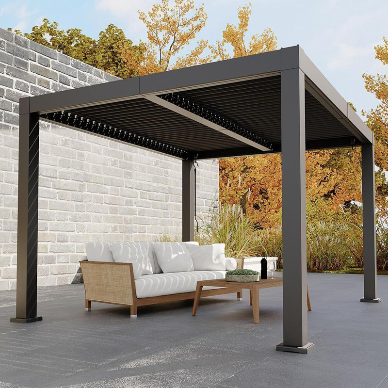 Pergola à persiennes avec structure entièrement en aluminium, toit à persiennes réglable, 10 pi x 12 pi, système de drainage intégré, patio extérieur moderne et pavillon de jardin