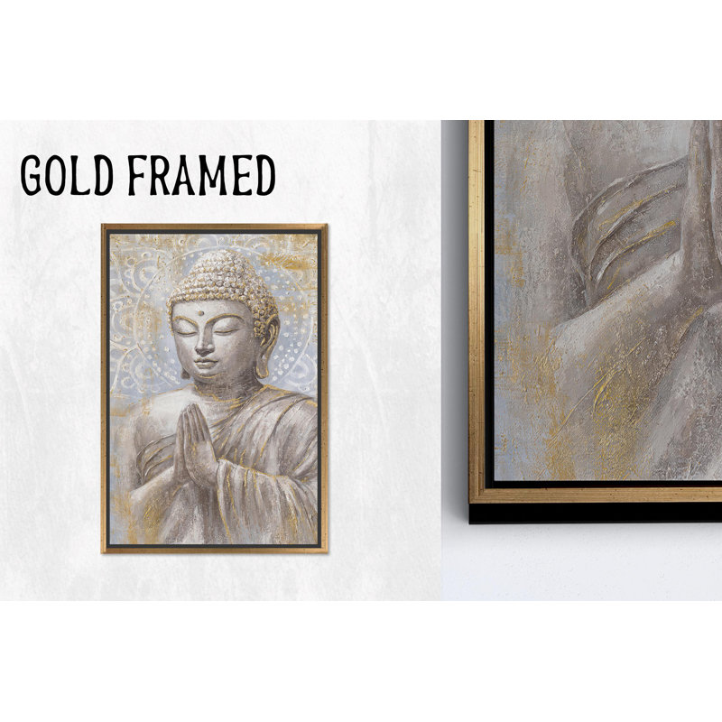 Modern Asian Buddha Canvas Print: Spiritual Tranquillity Decor,1P GoldFramedCanvas, H: 31.6 x W:23.7 inches
