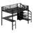 Metal Loft Bed With L-Shaped Desk And USB, Wardrobe And  Shelf, High Loft Bed With LED For Kids Teens Adults-268928733-268928735