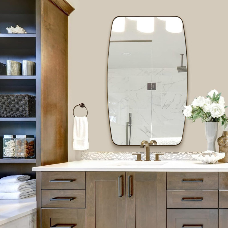 Miroir de salle de bain ovale moderne |  Cadre, 48 po x 30 po, Or brossé