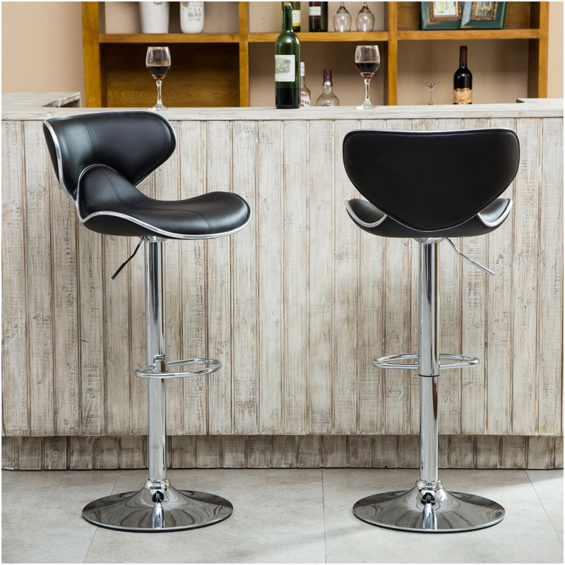Ensemble de 2 tabourets pivotants réglables Masaccio avec base chromée Airlift, noir, Noir