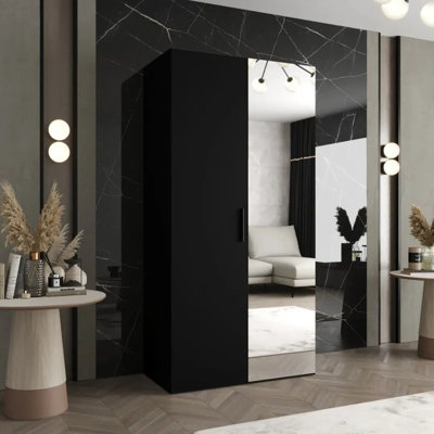 Suphi II Hinged Door Wardrobe 100cm - Bold, Mirrored Sophistication for Compact Spaces