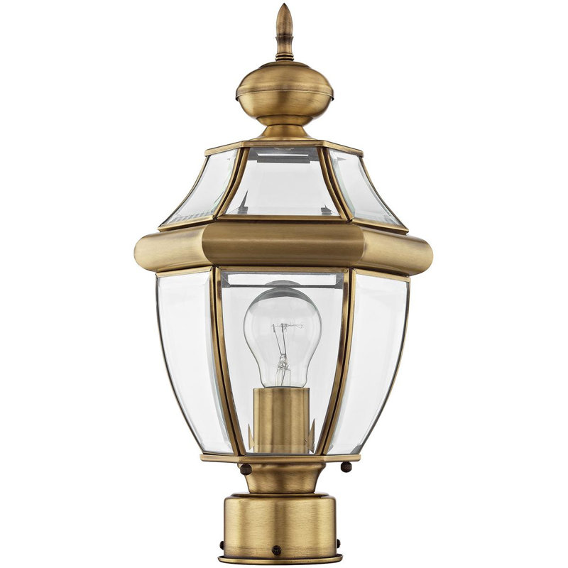 Outdoor Post Lantern Pendant Lighting Fixture - with Clear Glass Shade, Antique Brass