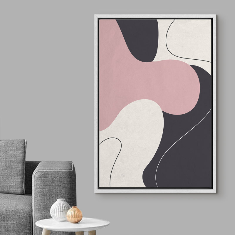 «Swirling Pink & Dark Shapes With Lines», cadre flottant, impression sur toile, H 36 po x l 24 po x P 1,5 po, Cadre blanc