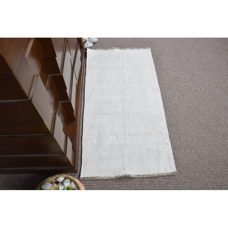 Handwoven Vintage Turkish Door Mat in Neutral Cream with Elegant Rustic Design for Entryway